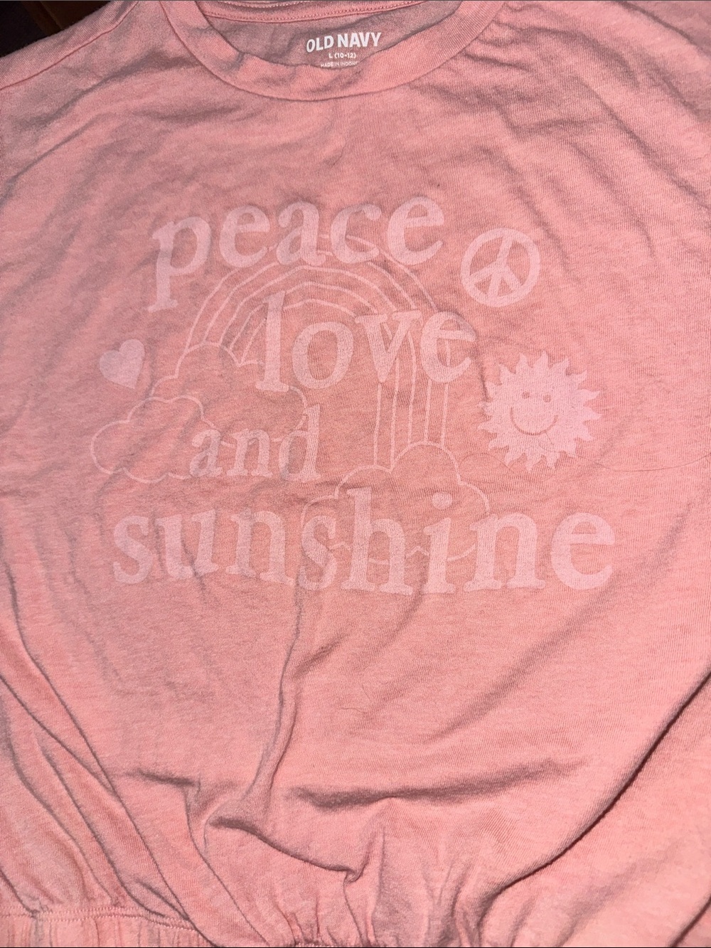 Girls Dolman Sleeve Pink Graphic 'Peace Love and Sunshine' Short Sleeve Tee